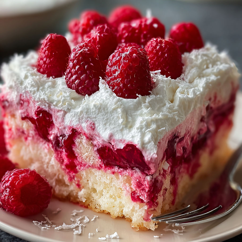 A slice of white cake with strawberries on top.