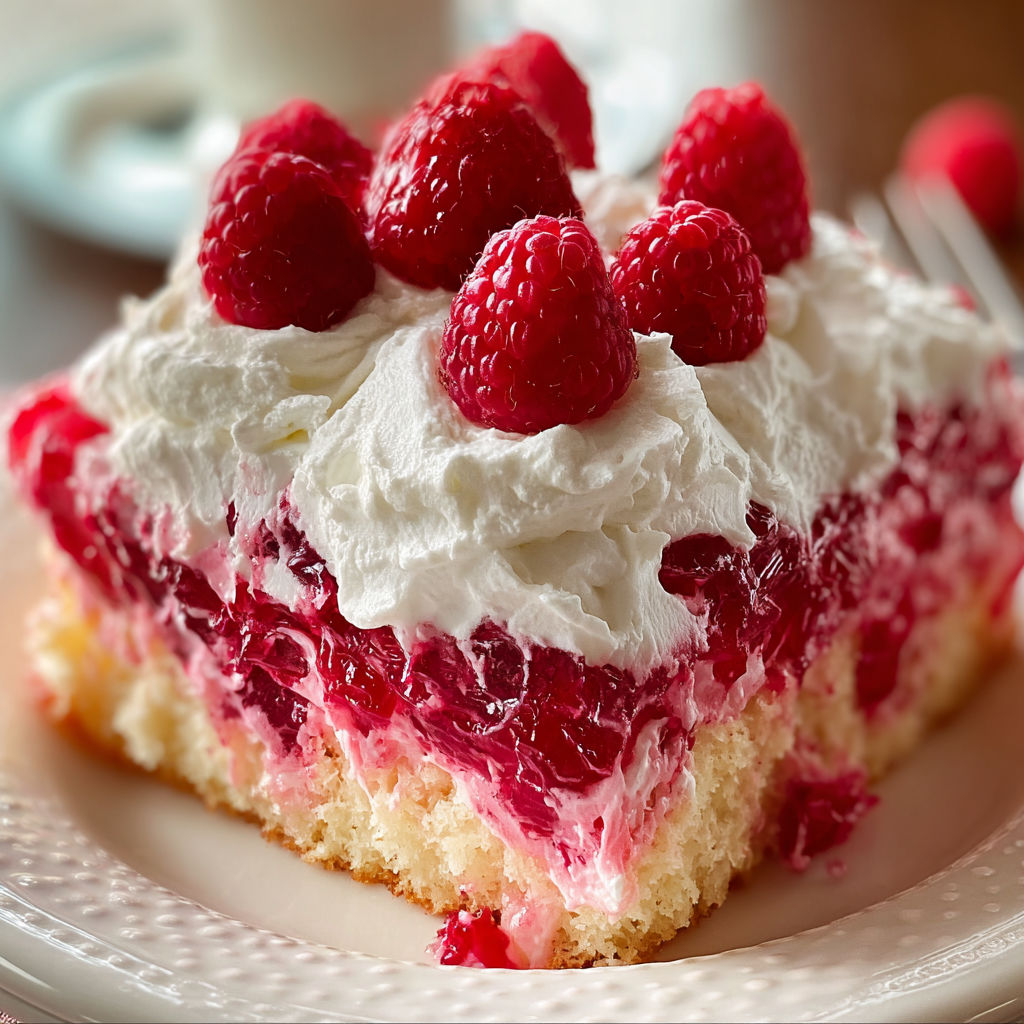 A slice of strawberry cheesecake with white whipped cream on a white plate.