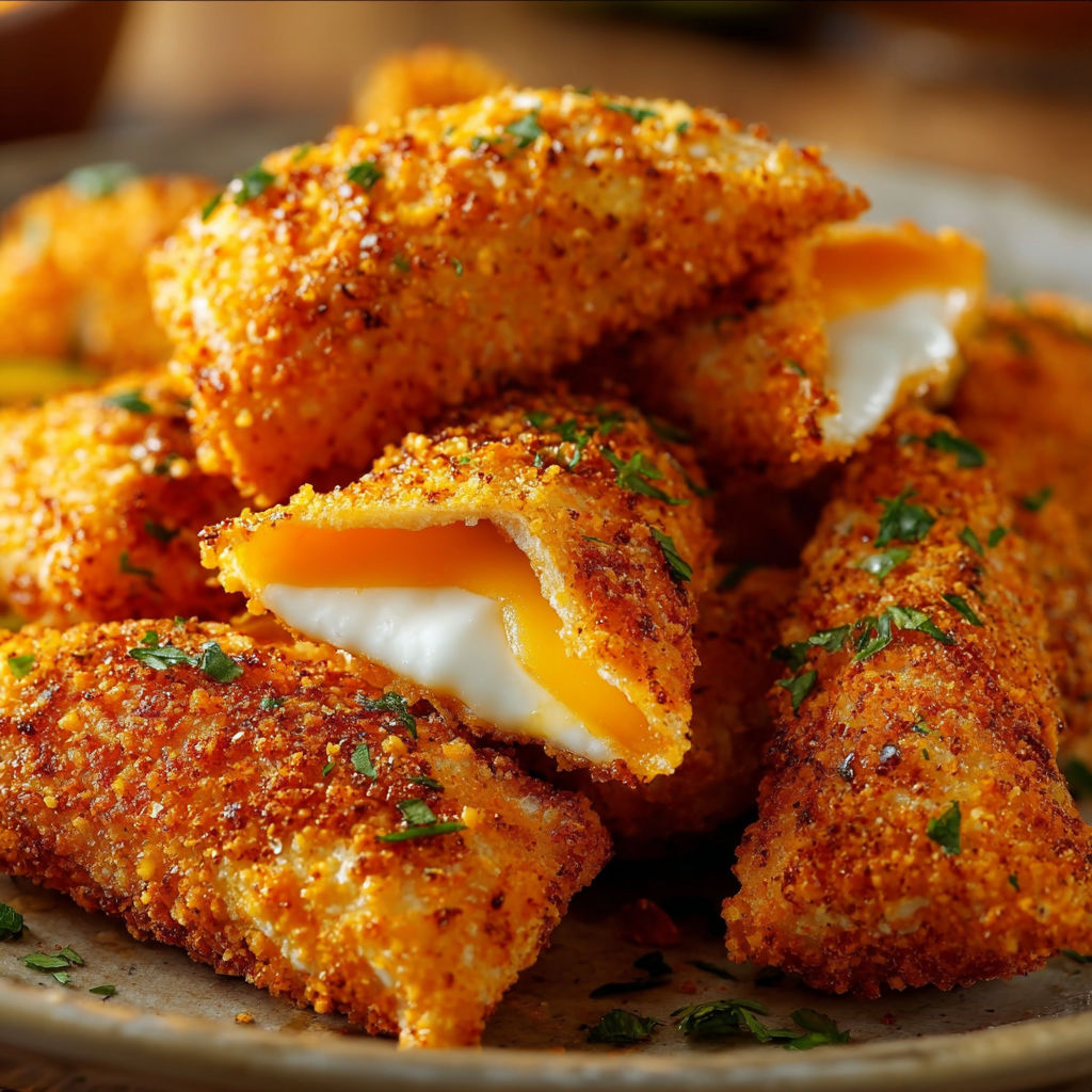 A plate of Fried Cheese Stuffed Doritos, a delicious and indulgent snack.