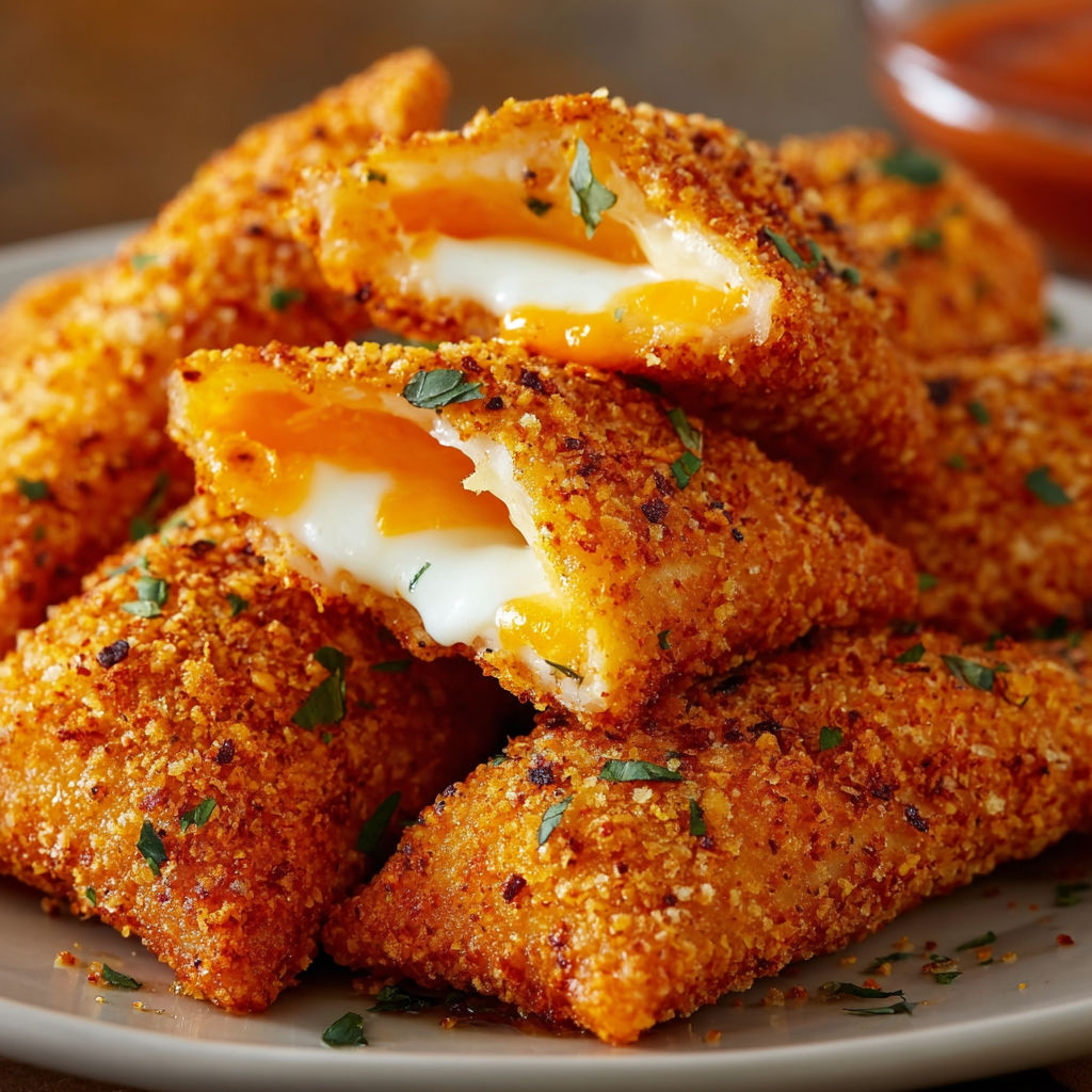 Fried cheese stuffed Doritos on a plate.