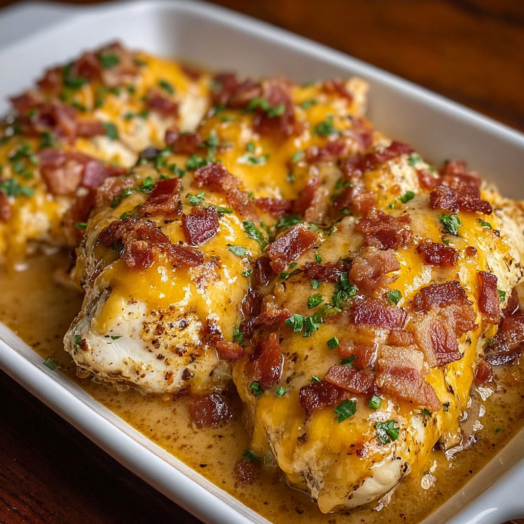 A delicious meal of Outback Steakhouse Alice Springs Chicken, covered in a rich and savory sauce, is served in a white bowl.