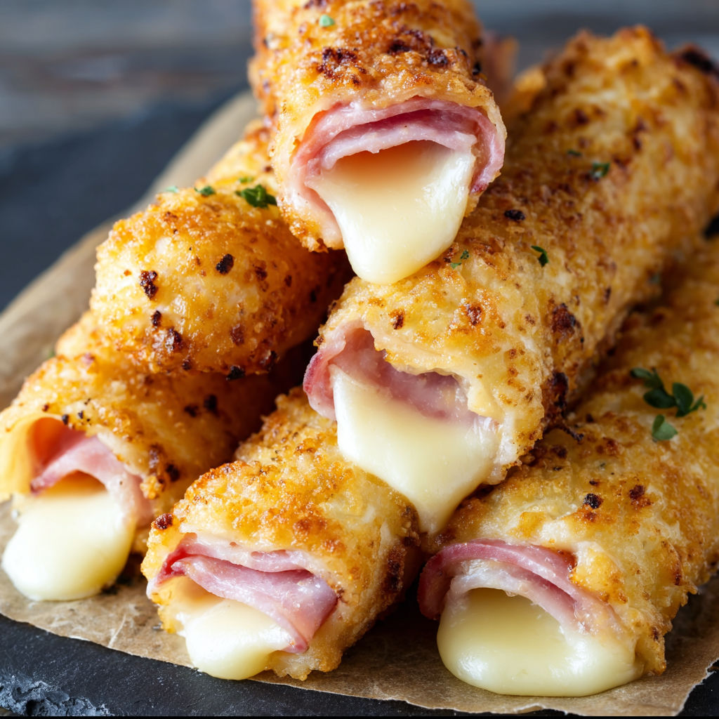 Baked Ham Cheese Mozzarella Sticks on a plate.