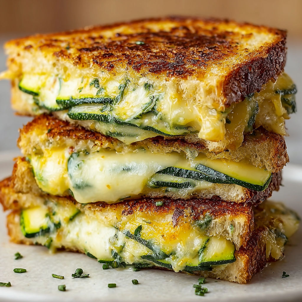 A stack of grilled zucchini sandwiches with garlic butter and cheese.