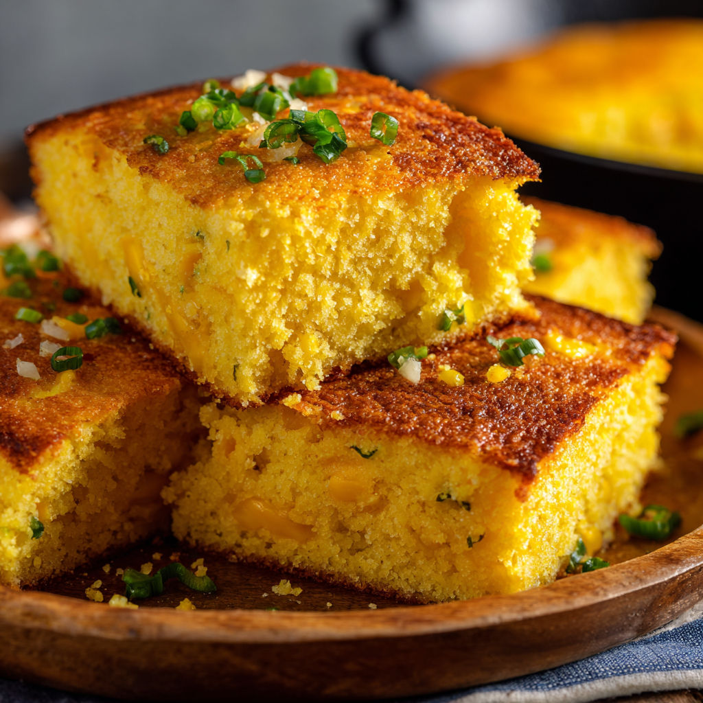A wooden platter holds a delicious dessert made with cornmeal and herbs.