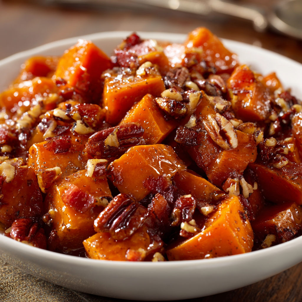 A bowl of roasted carrots with nuts and spices.