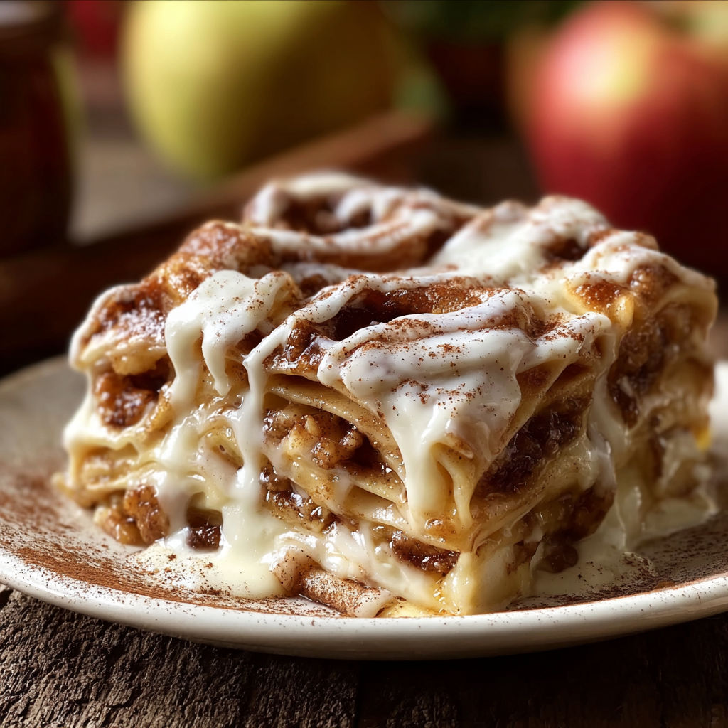 A delicious dessert made with layers of pastry, cream, and cinnamon, topped with whipped cream.