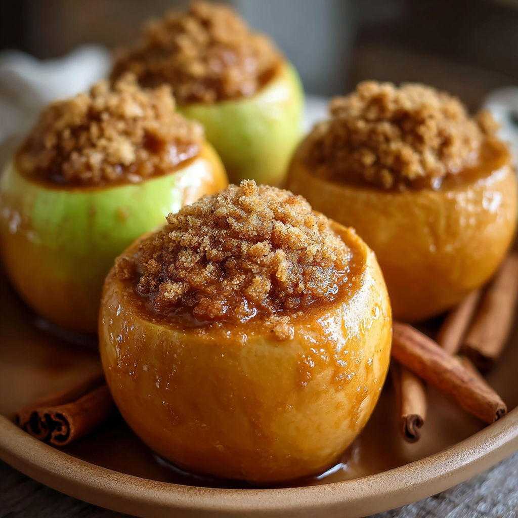 A plate of three apple halves with a topping of sugar and cinnamon.