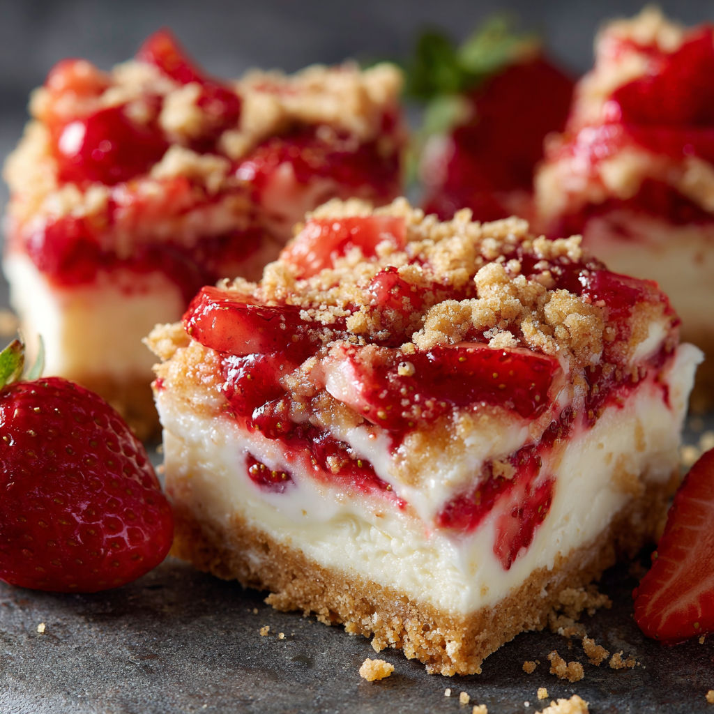 A slice of cheesecake with strawberries on top.