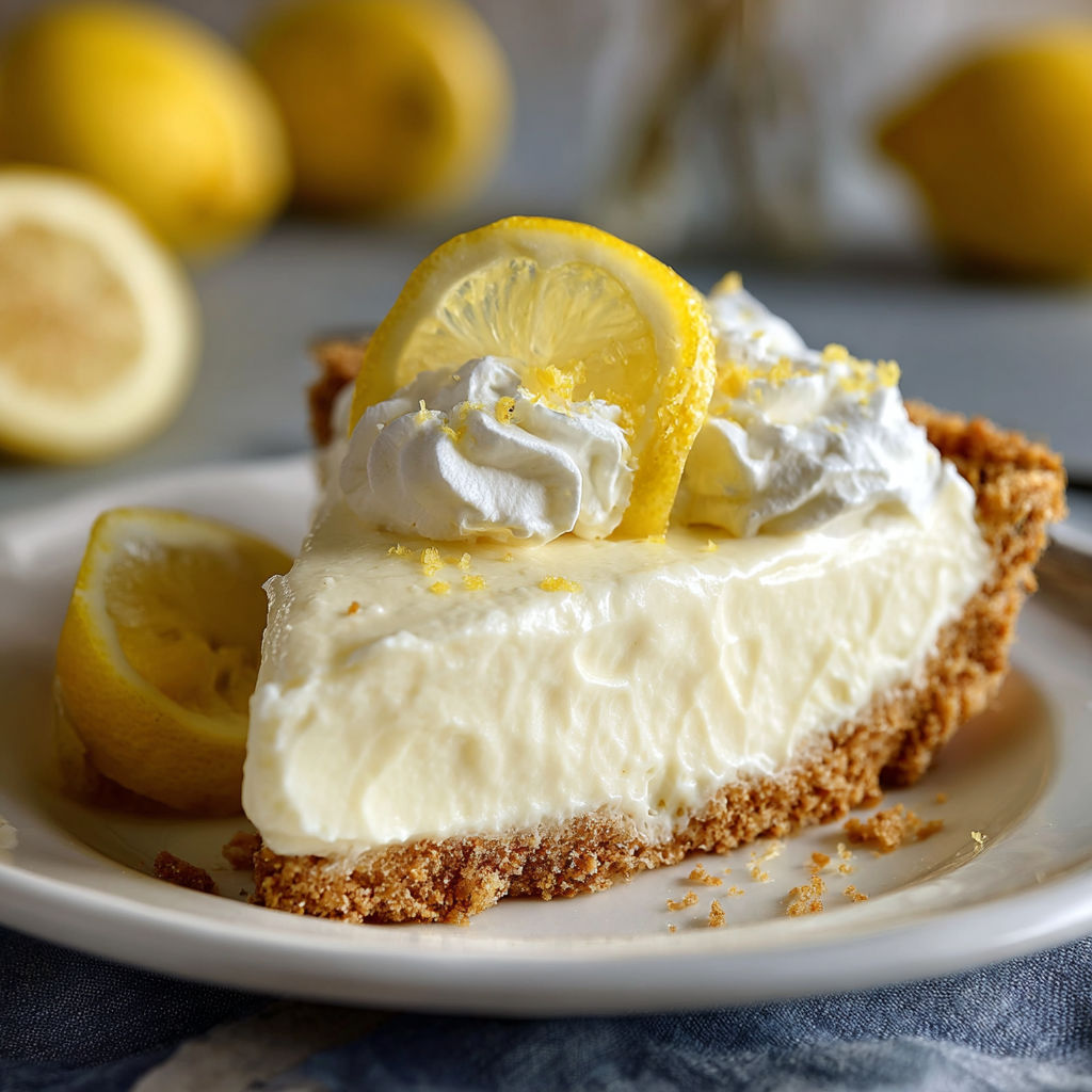 A slice of lemon meringue pie with a dollop of whipped cream on top.
