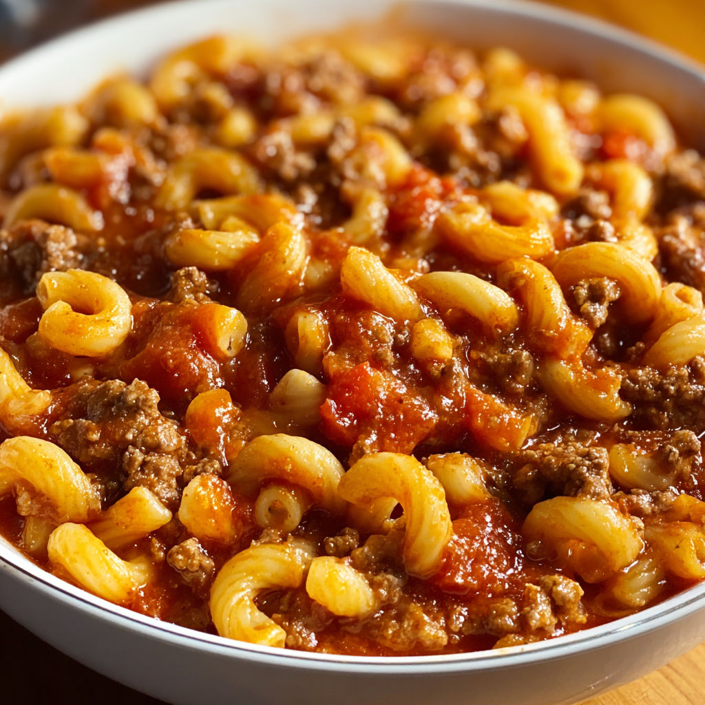 A bowl of pasta with meat sauce and tomatoes.