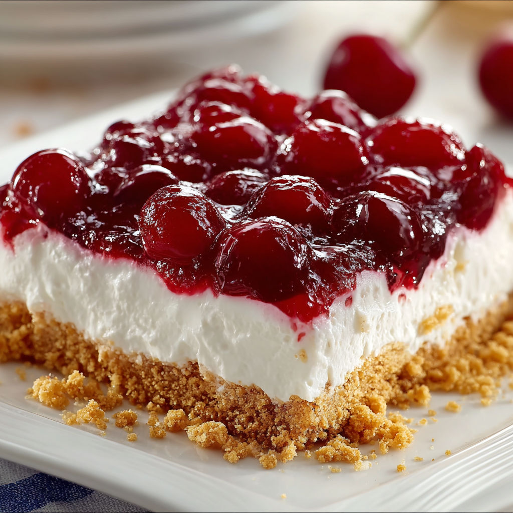 A slice of dessert heaven with cherry delights on a white plate.
