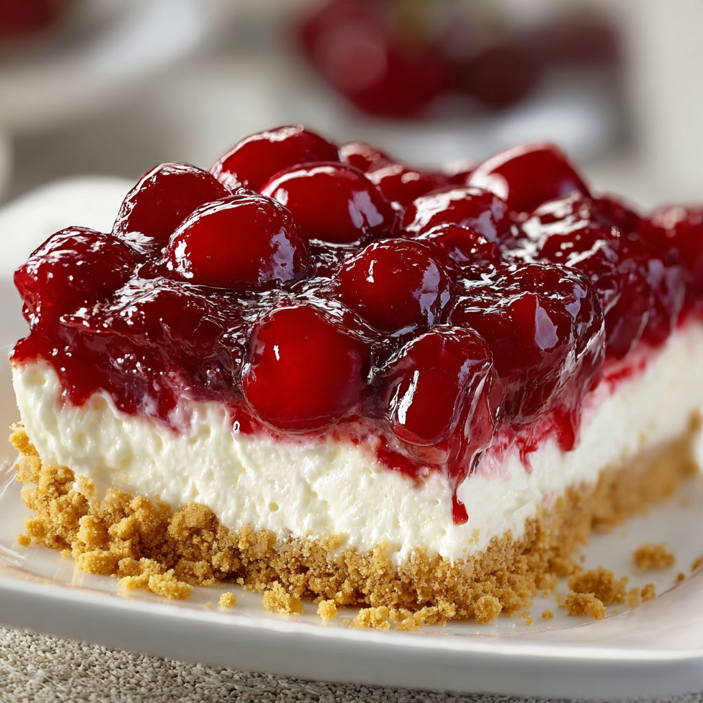 A slice of dessert heaven with cherry delights on a white plate.