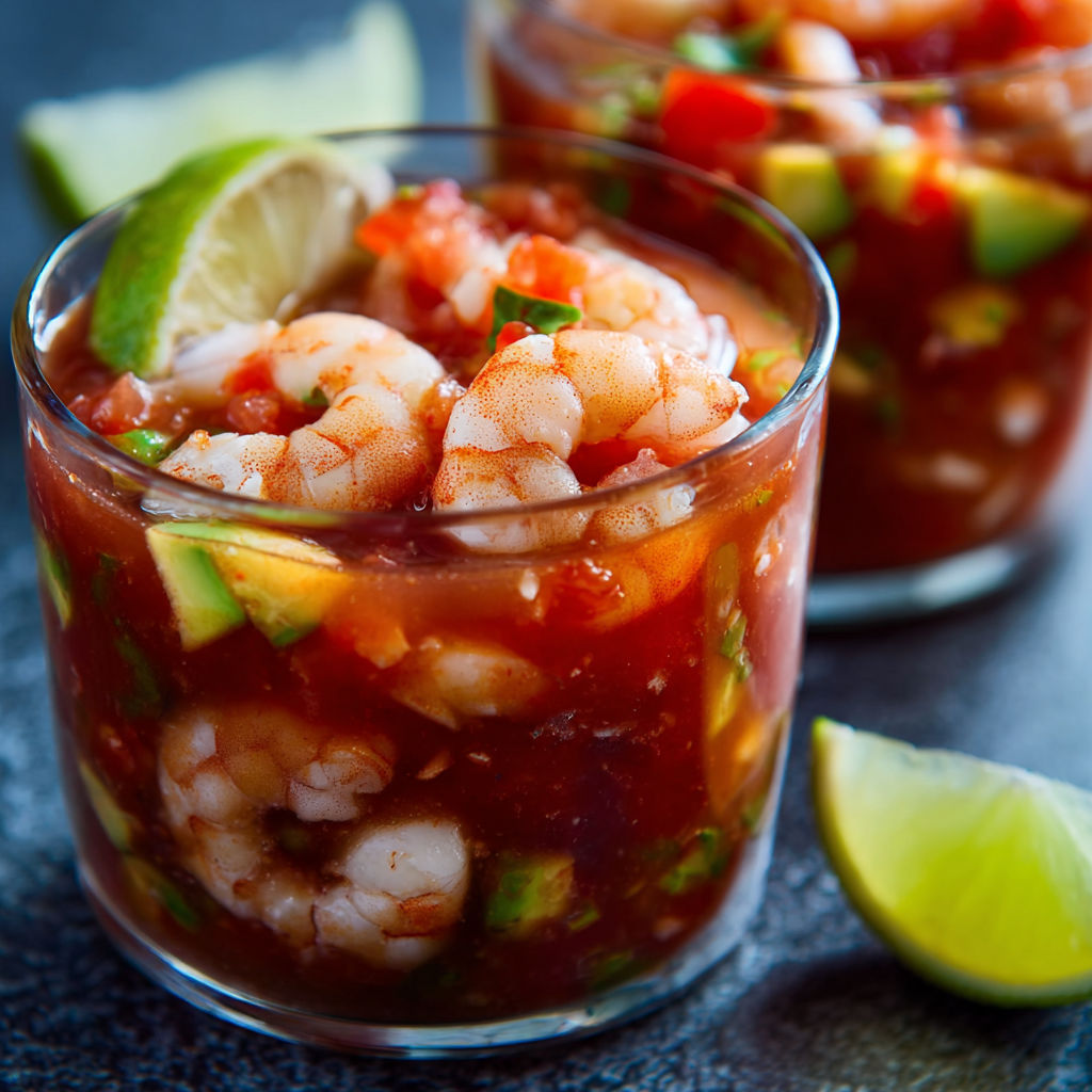 A bowl of shrimp and vegetable soup with a lime wedge on the side.