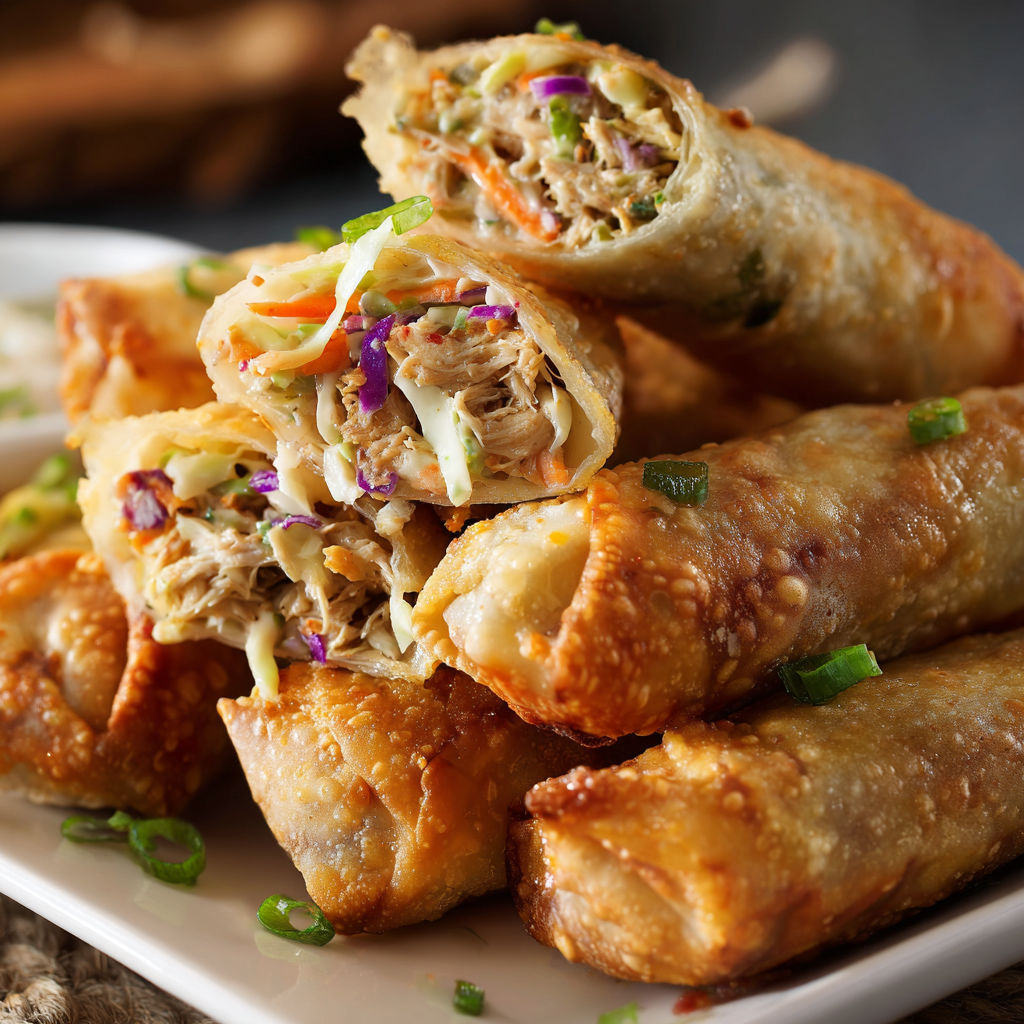 A plate of Chicken Coleslaw Egg Rolls Recipe.