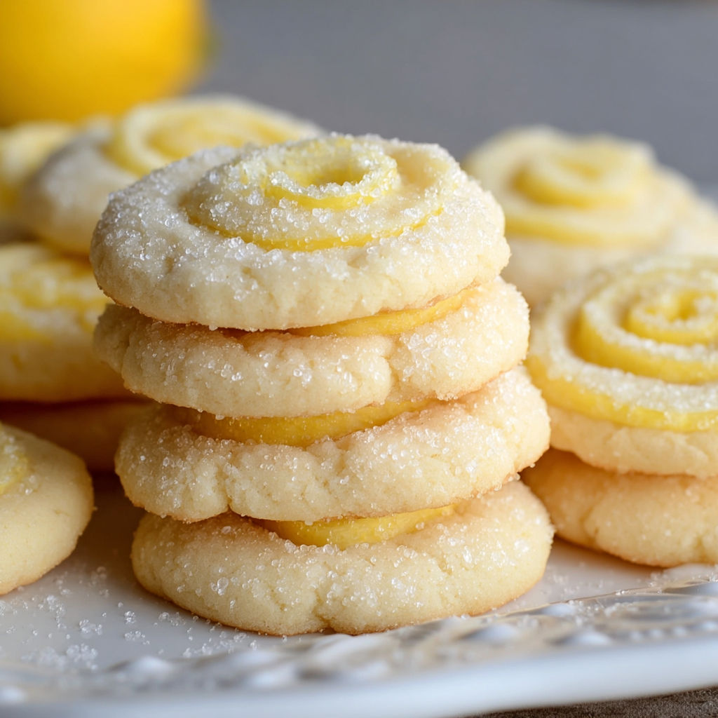A stack of lemon sugar cookies on a plate.