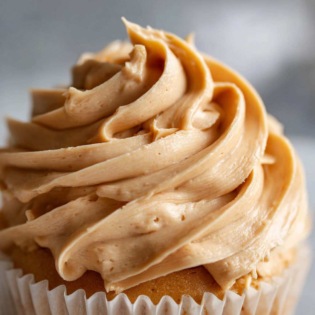 A cupcake with a peanut butter frosting on top.