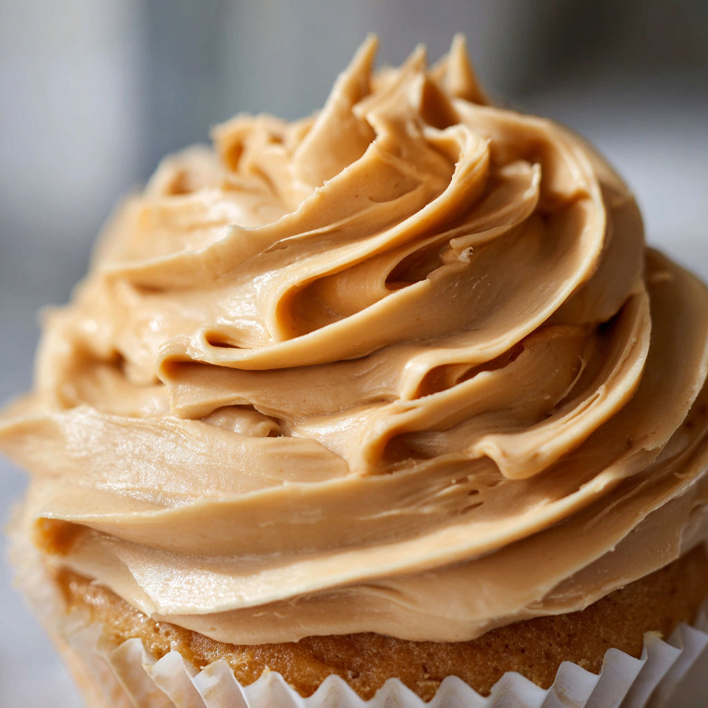A cupcake with peanut butter frosting and chocolate sprinkles.