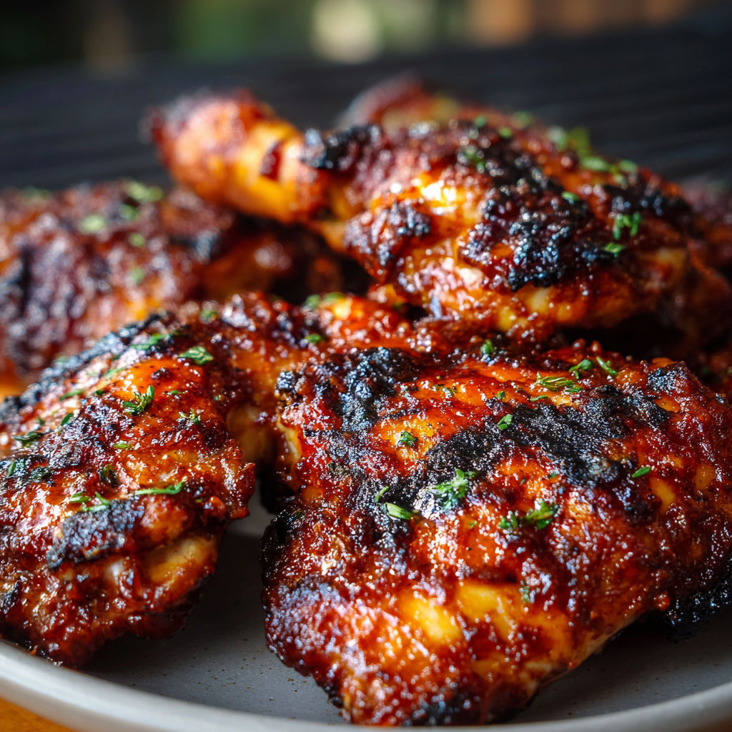 A plate of chicken wings with a spicy sauce.