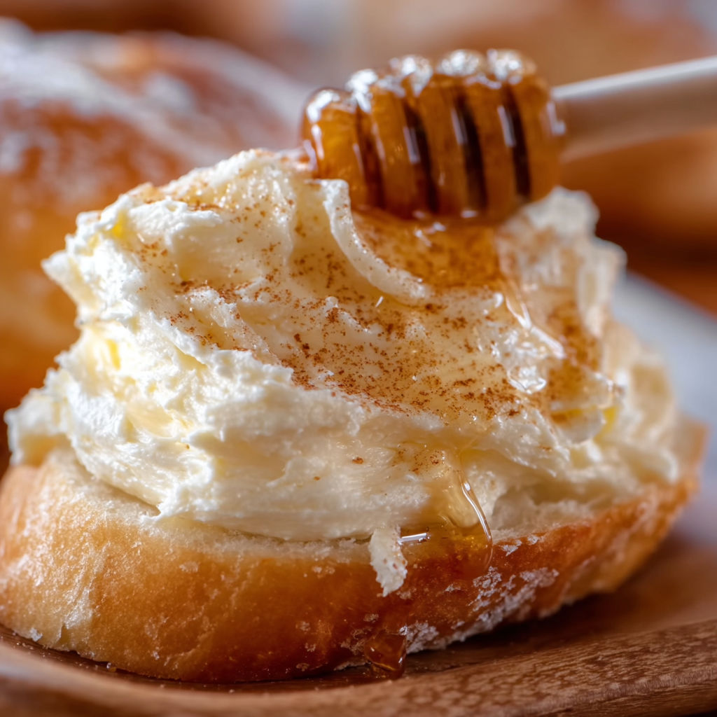A pastry with honey drizzled on top.
