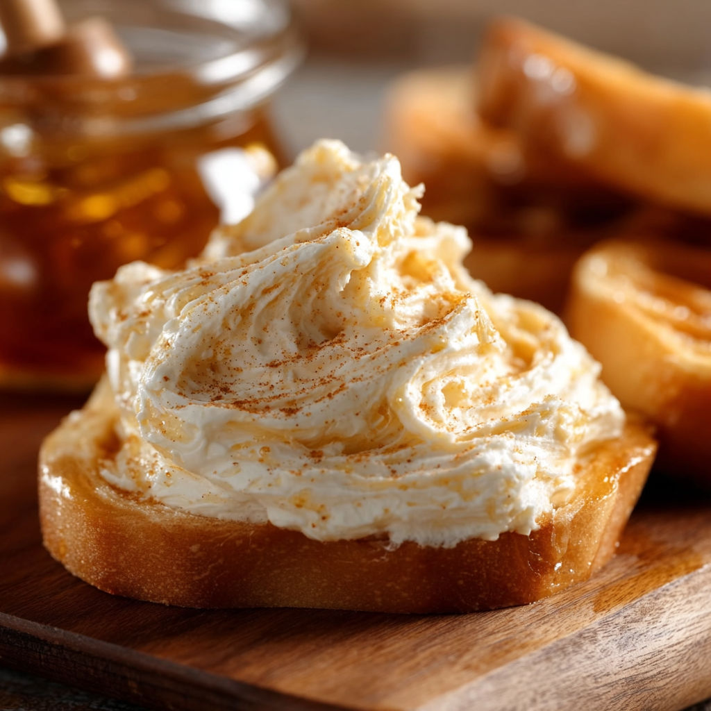 A delicious dessert made with bread, cream, and honey.