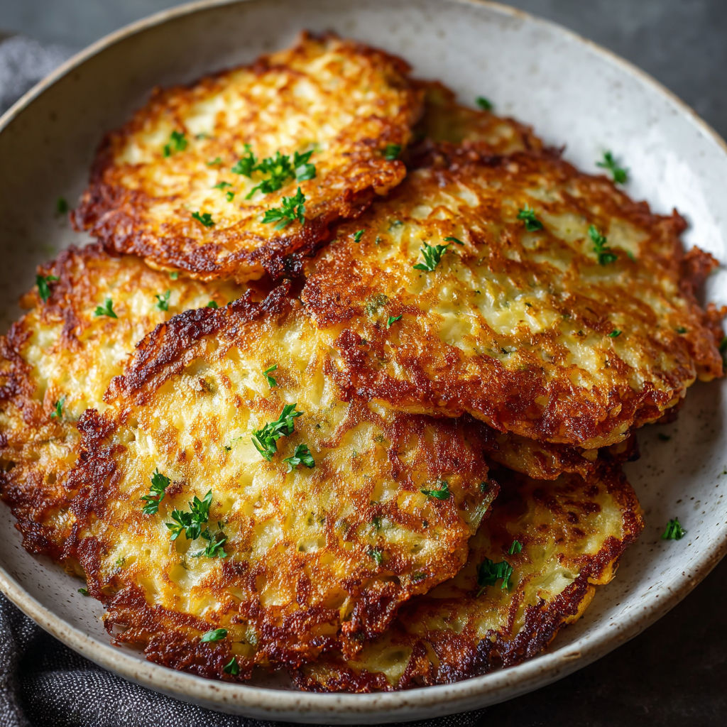 A plate of fried potatoes with herbs on top.