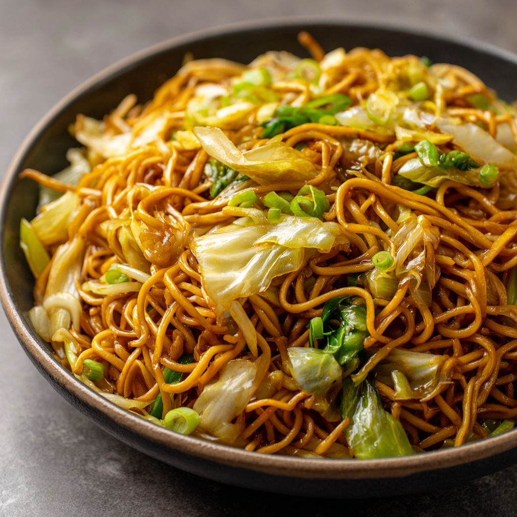 A bowl of chow mein noodles with vegetables and meat, ready to be eaten.