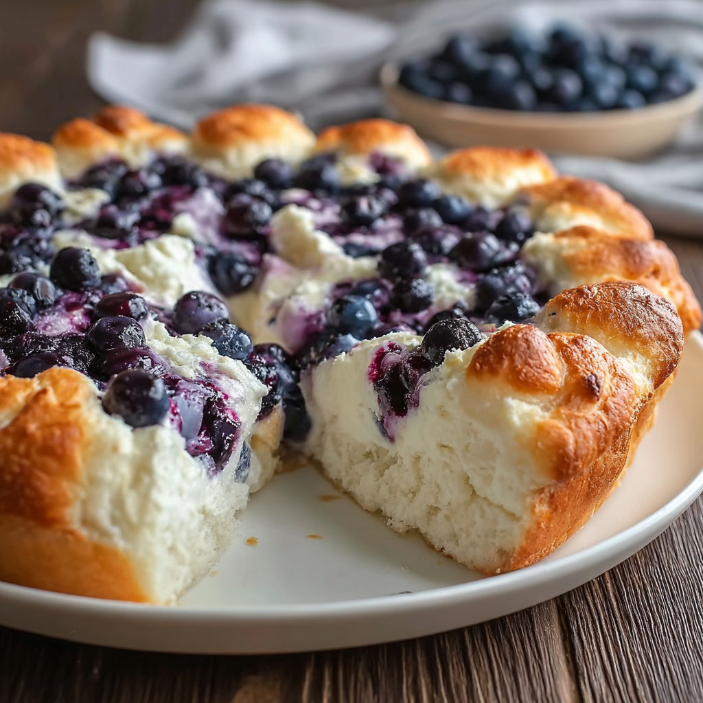 A slice of blueberry cheesecake is on a plate.