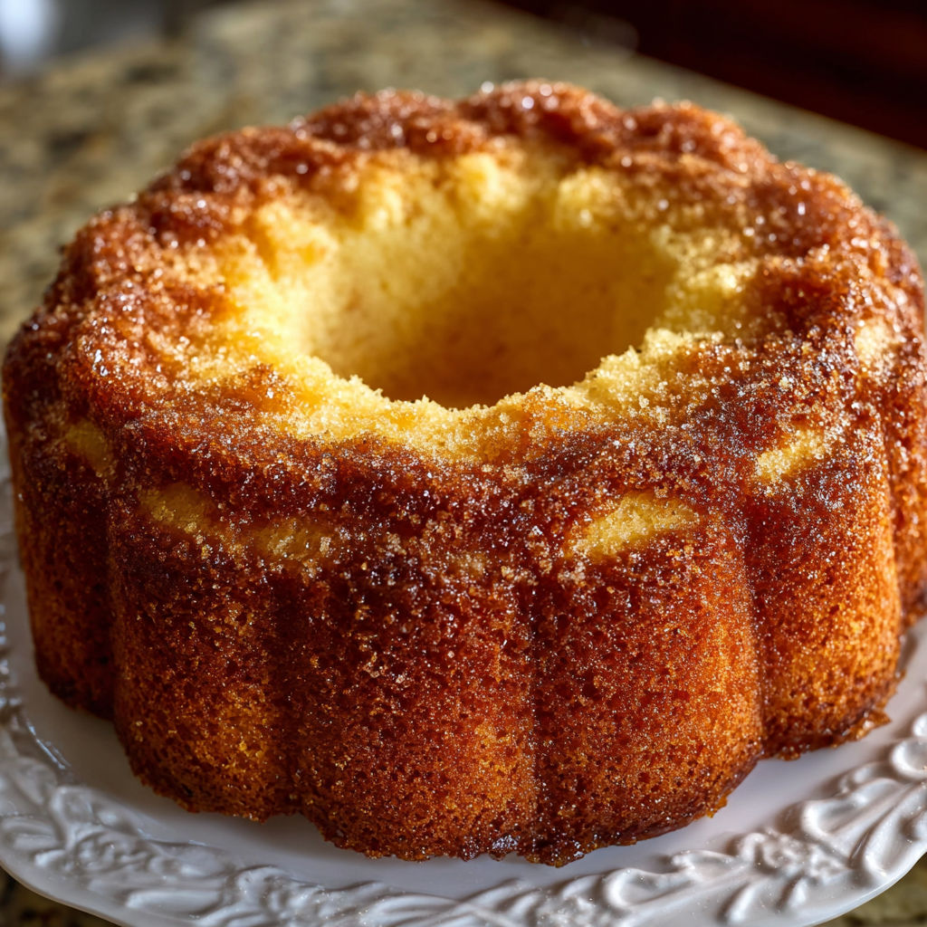 A cake with a hole in the center is sitting on a plate.