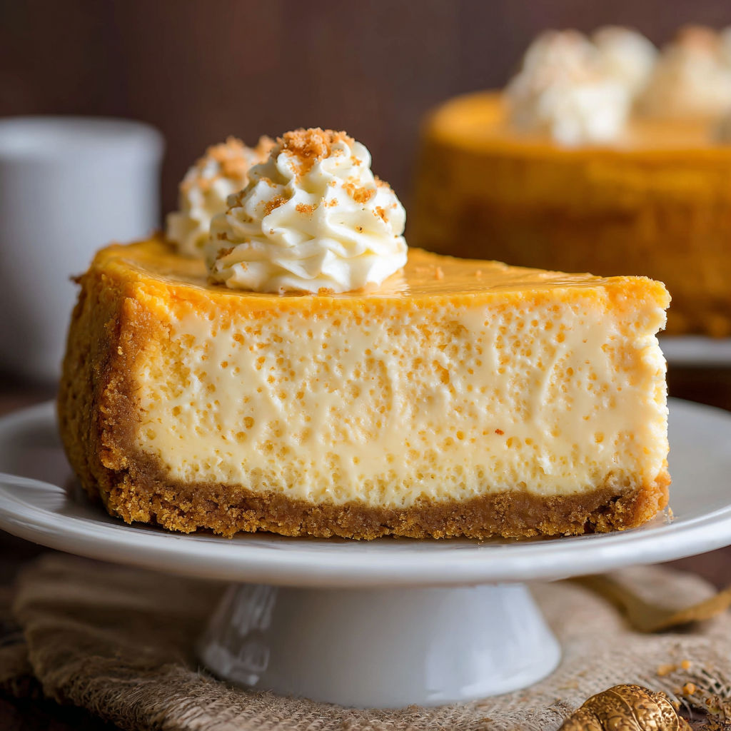 A slice of cheesecake with whipped cream on top, served on a white plate.