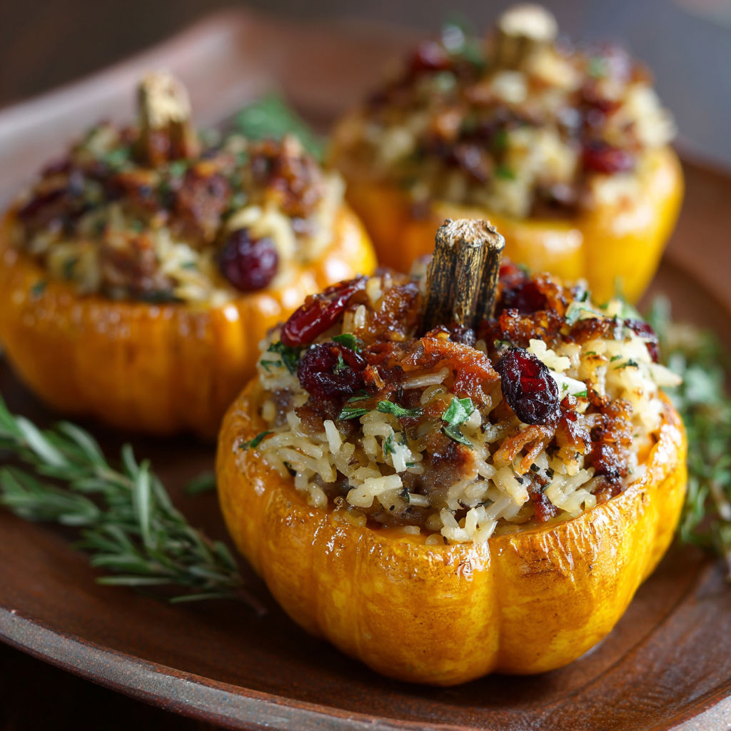A plate of three stuffed squash dishes, each with a different filling, such as rice, meat, and vegetables.