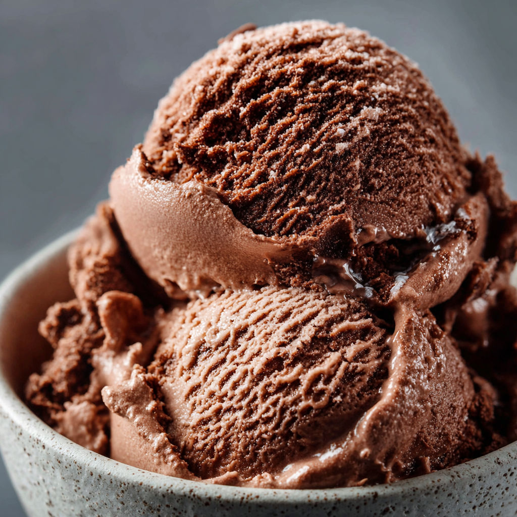 A bowl of chocolate ice cream with chocolate sauce drizzled on top.