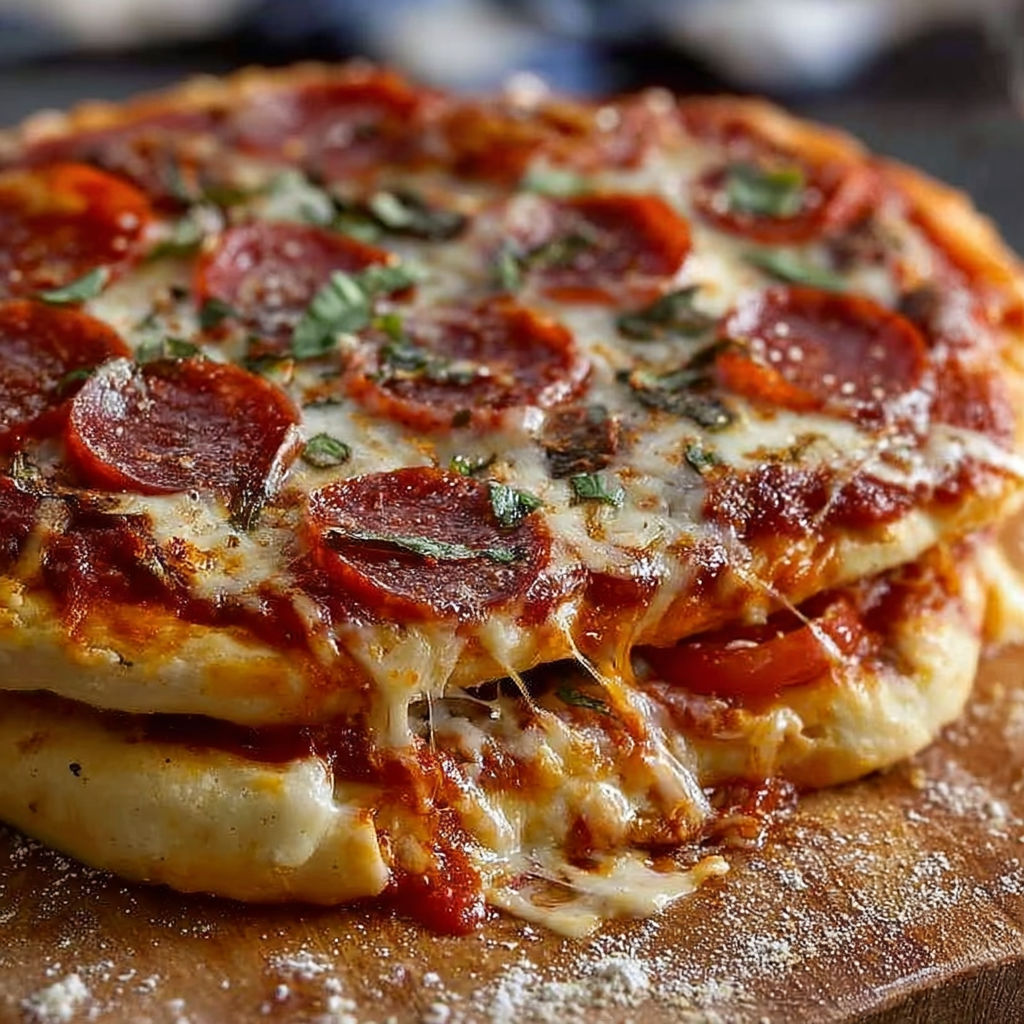 A close up of a pepperoni pizza with cheese and herbs on top.