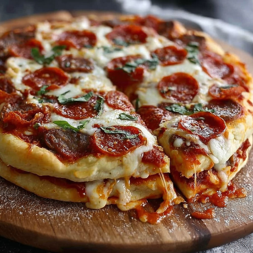 A pepperoni pizza with cheese and herbs on top.