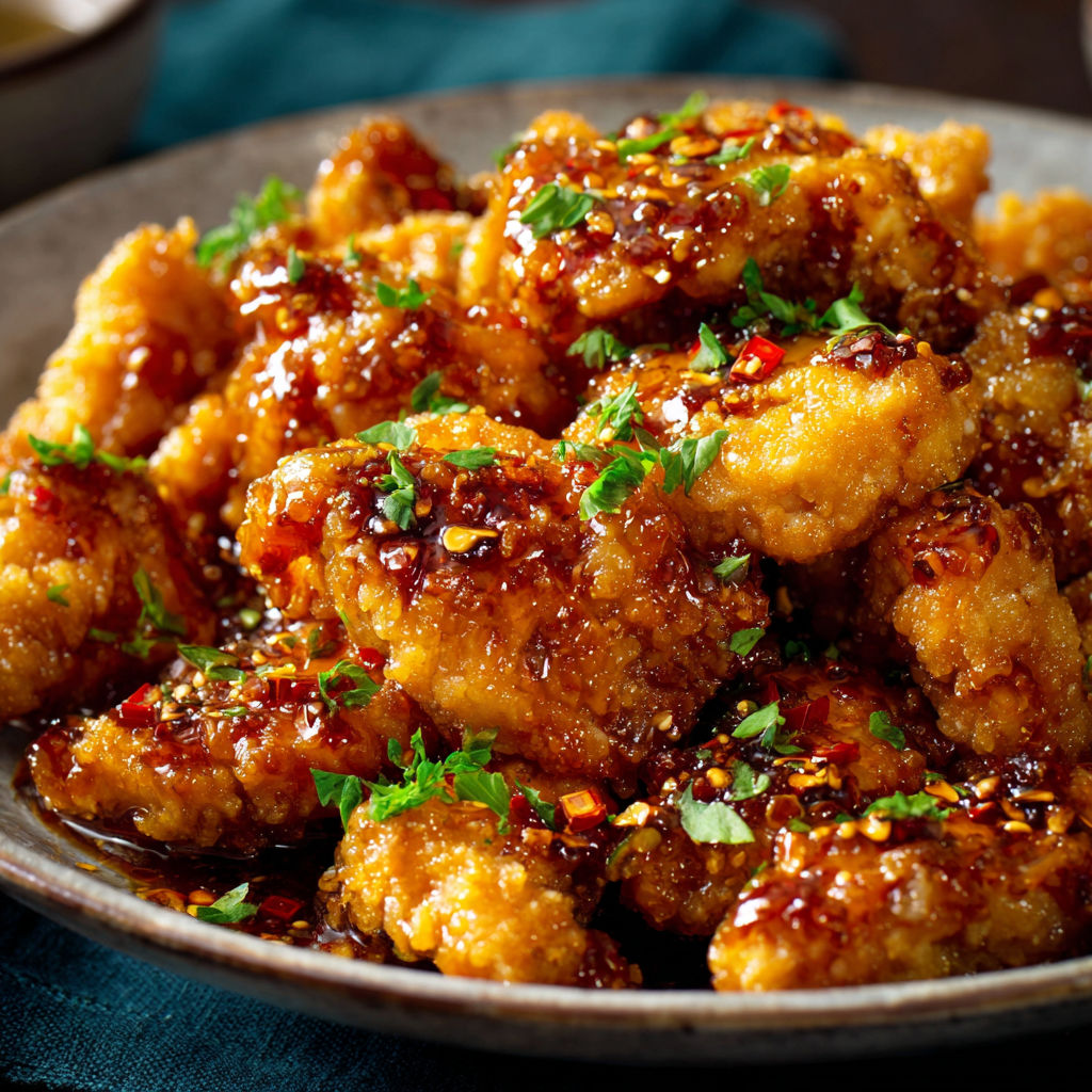 A plate of delicious Double Crunch Honey Chicken, ready to be enjoyed.