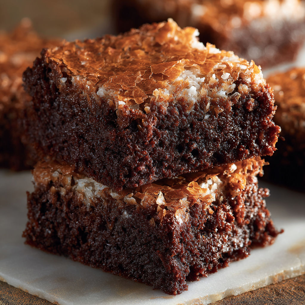 A close up of a delicious German Chocolate Brownies.