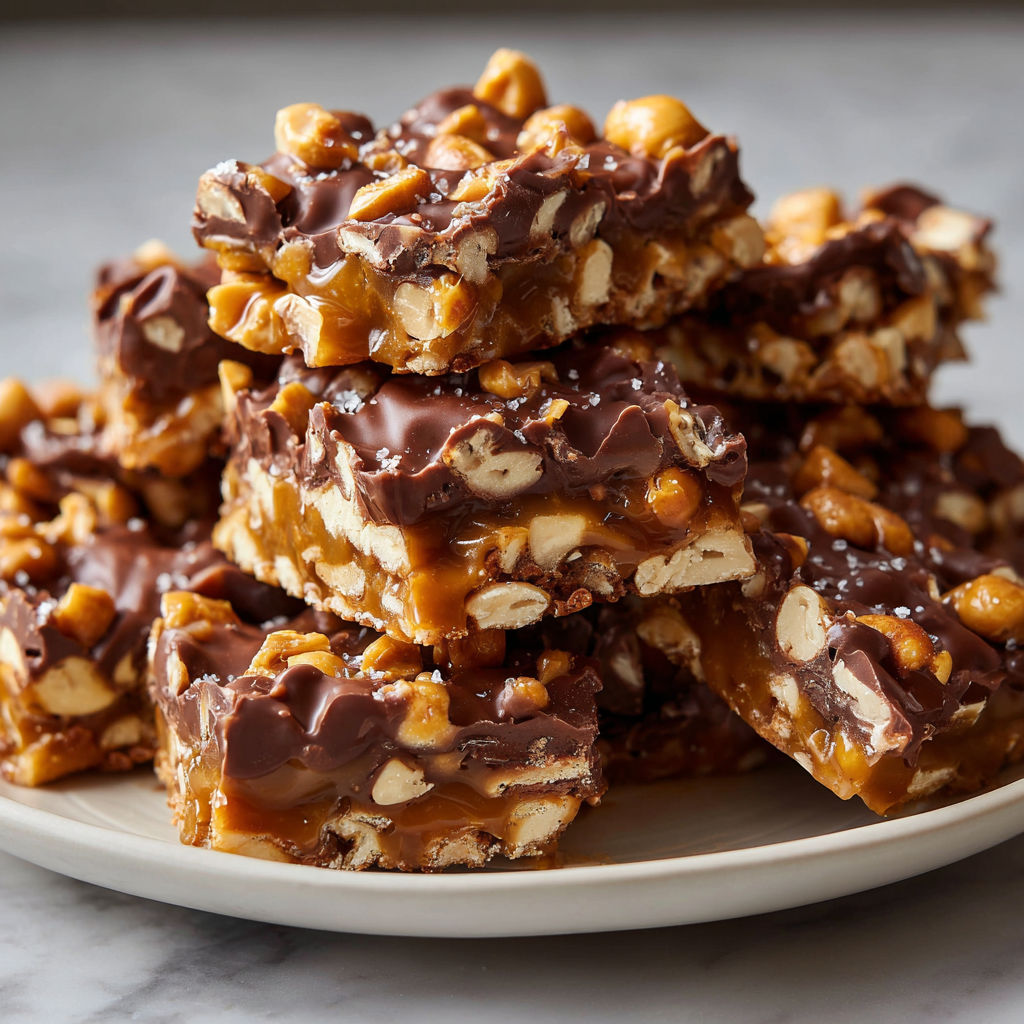 A plate of Peanut Butter Pretzel Clusters.