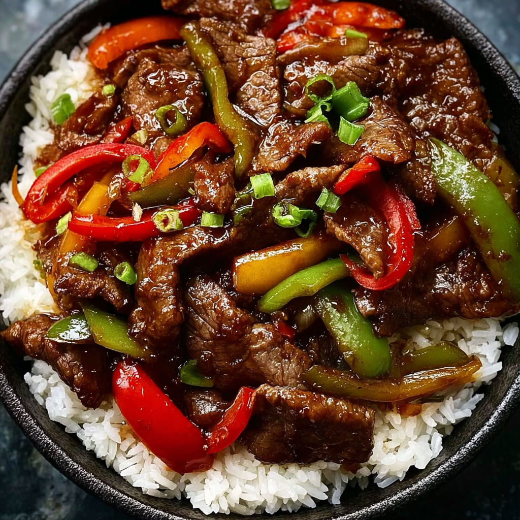 A bowl of beef and vegetable stir fry with rice.