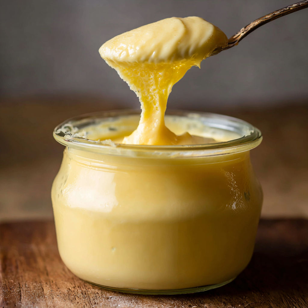 A jar of Italian Pastry Cream is being poured into a bowl.
