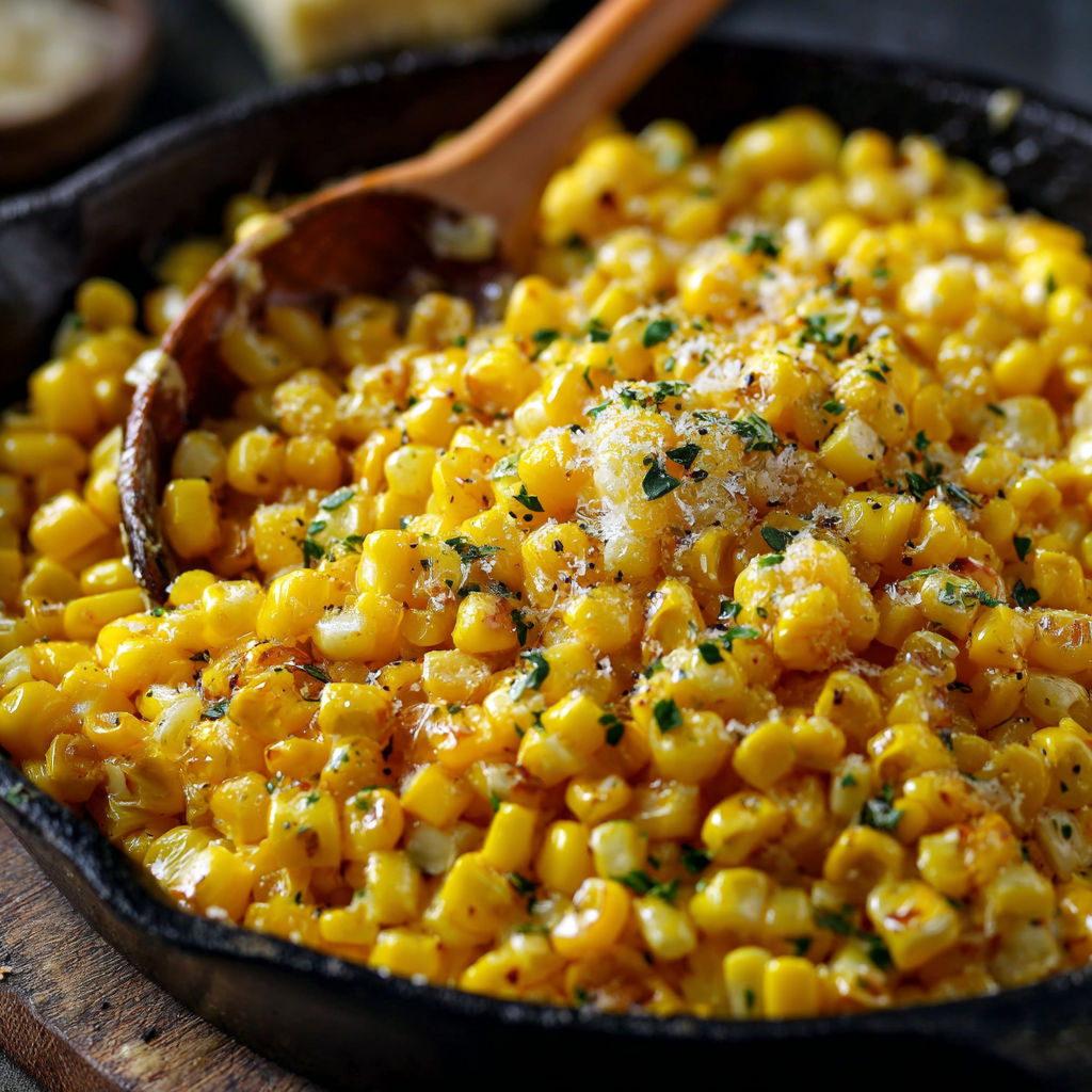 A bowl of corn with cheese and herbs, ready to be cooked.