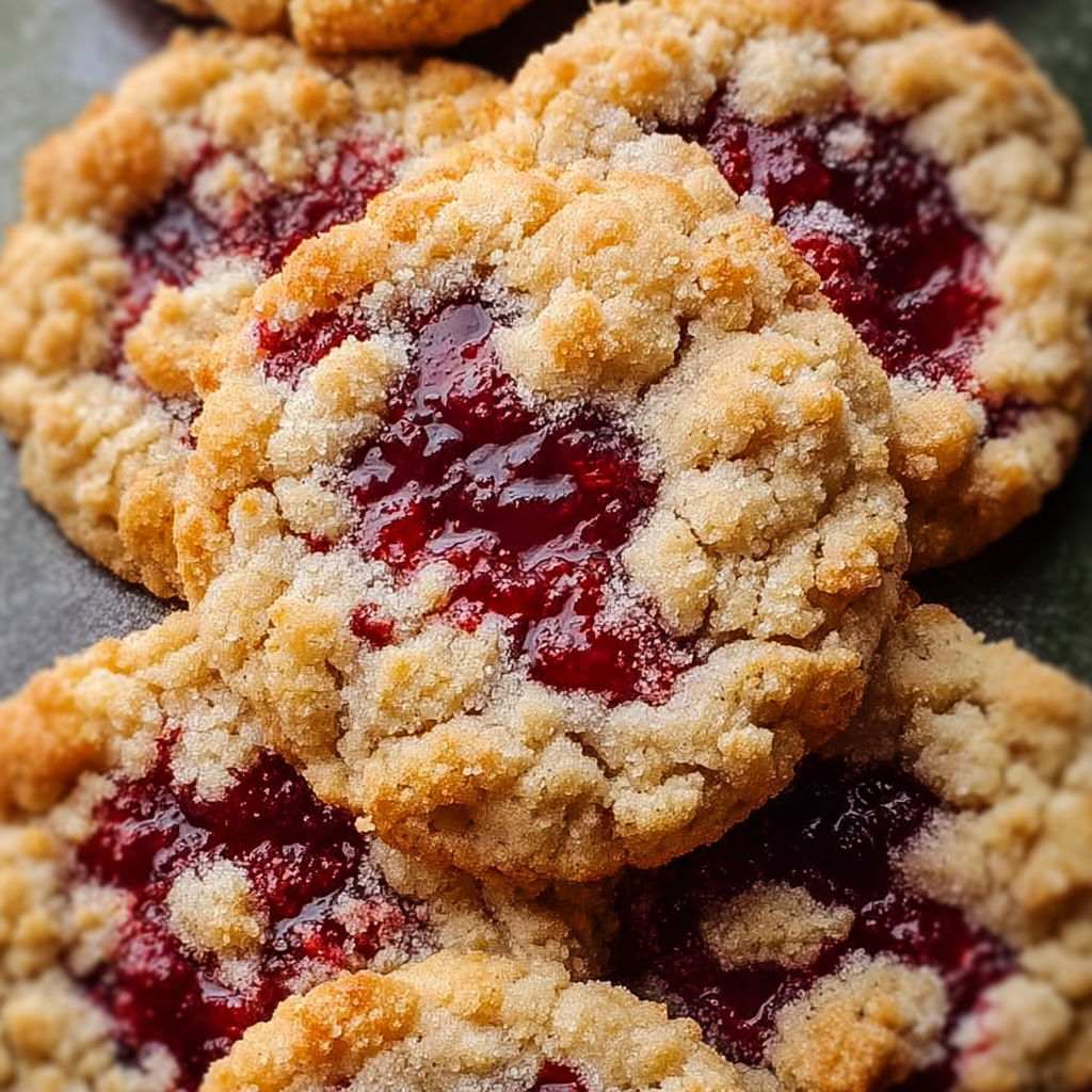 A close up of a delicious Buttery Raspberry Crumble Cookie.