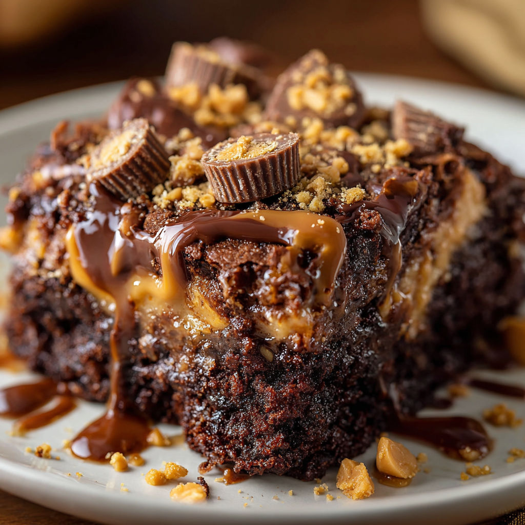 A delicious dessert made with a peanut butter cup dump cake recipe.