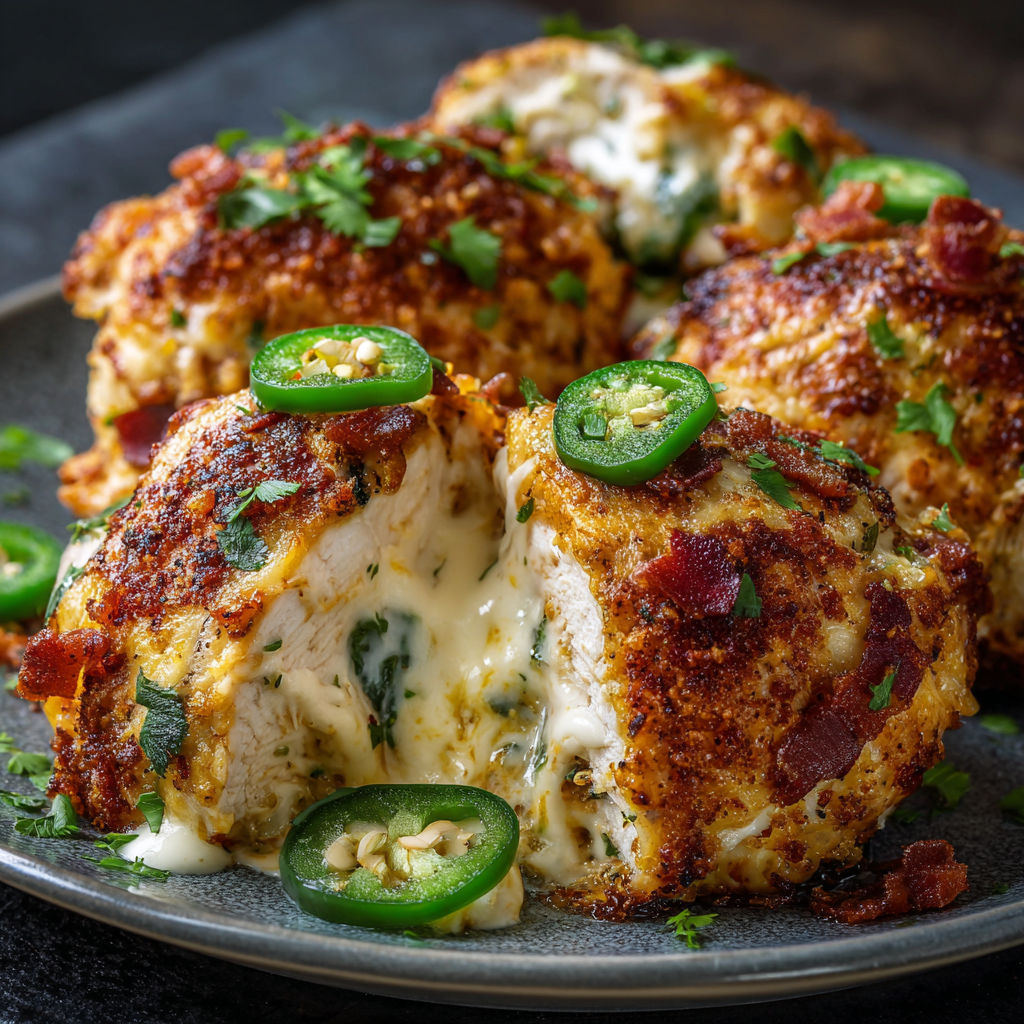 A plate of chicken poppers with jalapenos on top.