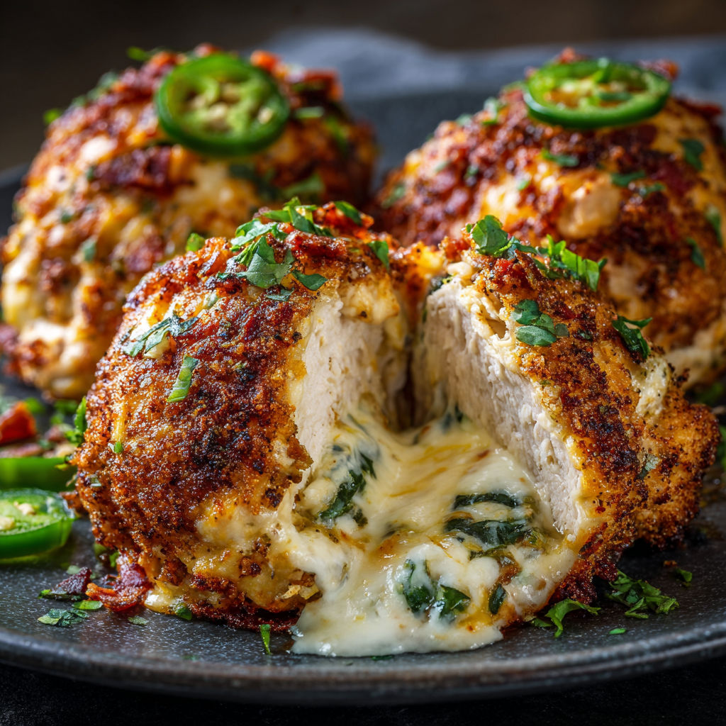 A plate of chicken poppers with jalapenos and cheese.
