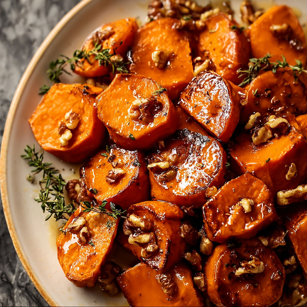 A plate of roasted carrots with nuts and herbs on top.