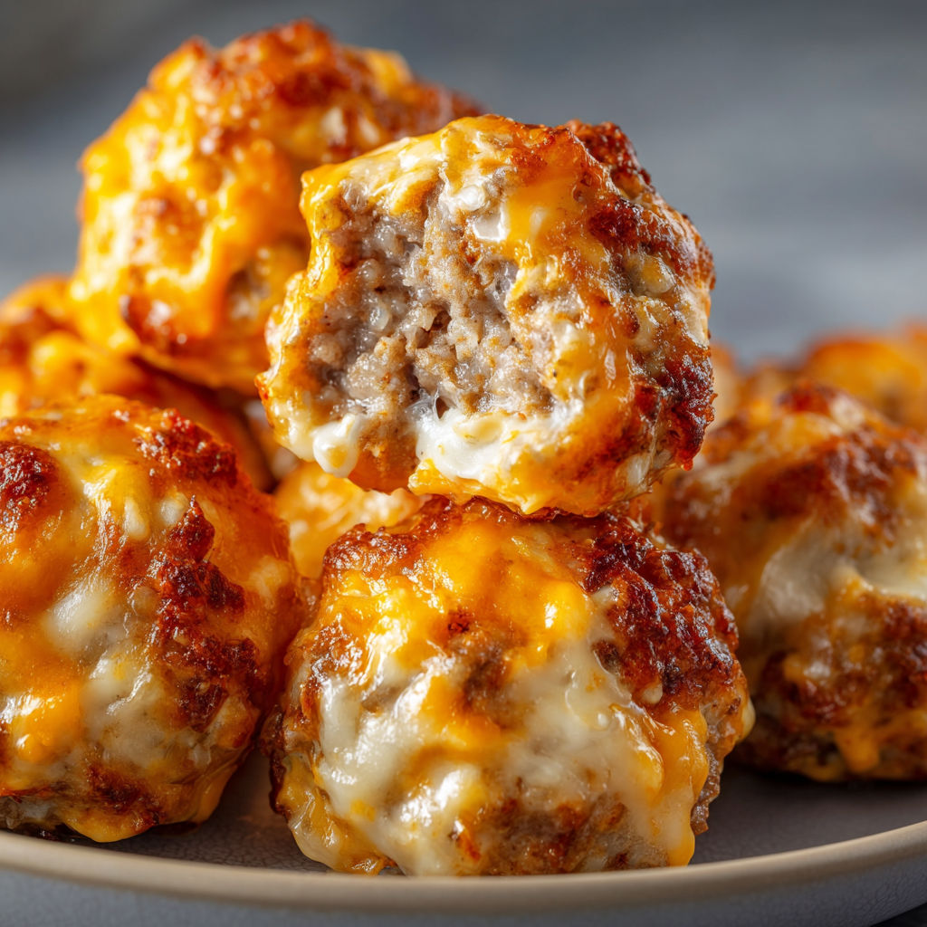 A plate of cheesy meatballs, ready to be cooked and enjoyed.
