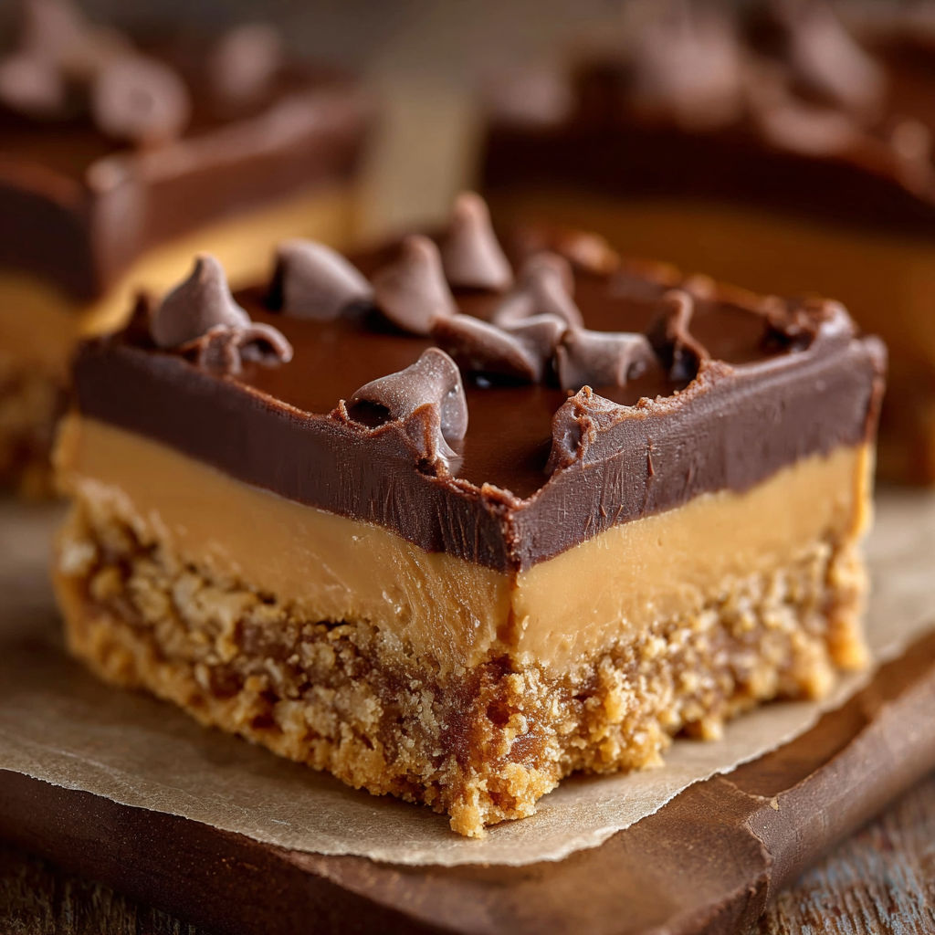A slice of chocolate peanut butter pie on a wooden table.