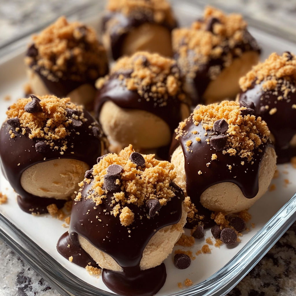 A plate of chocolate covered peanut butter balls.