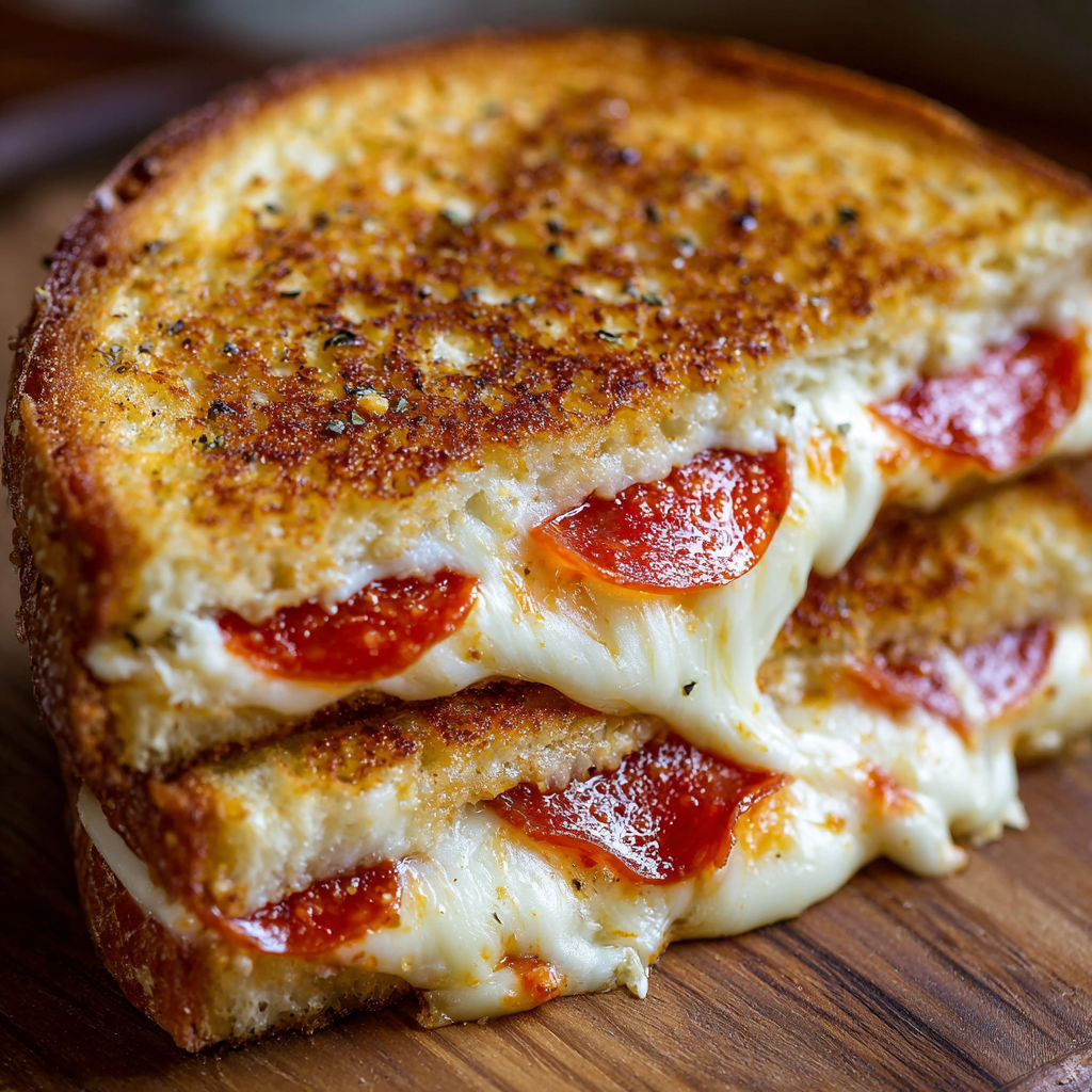 A slice of pepperoni and cheese pizza on a wooden table.