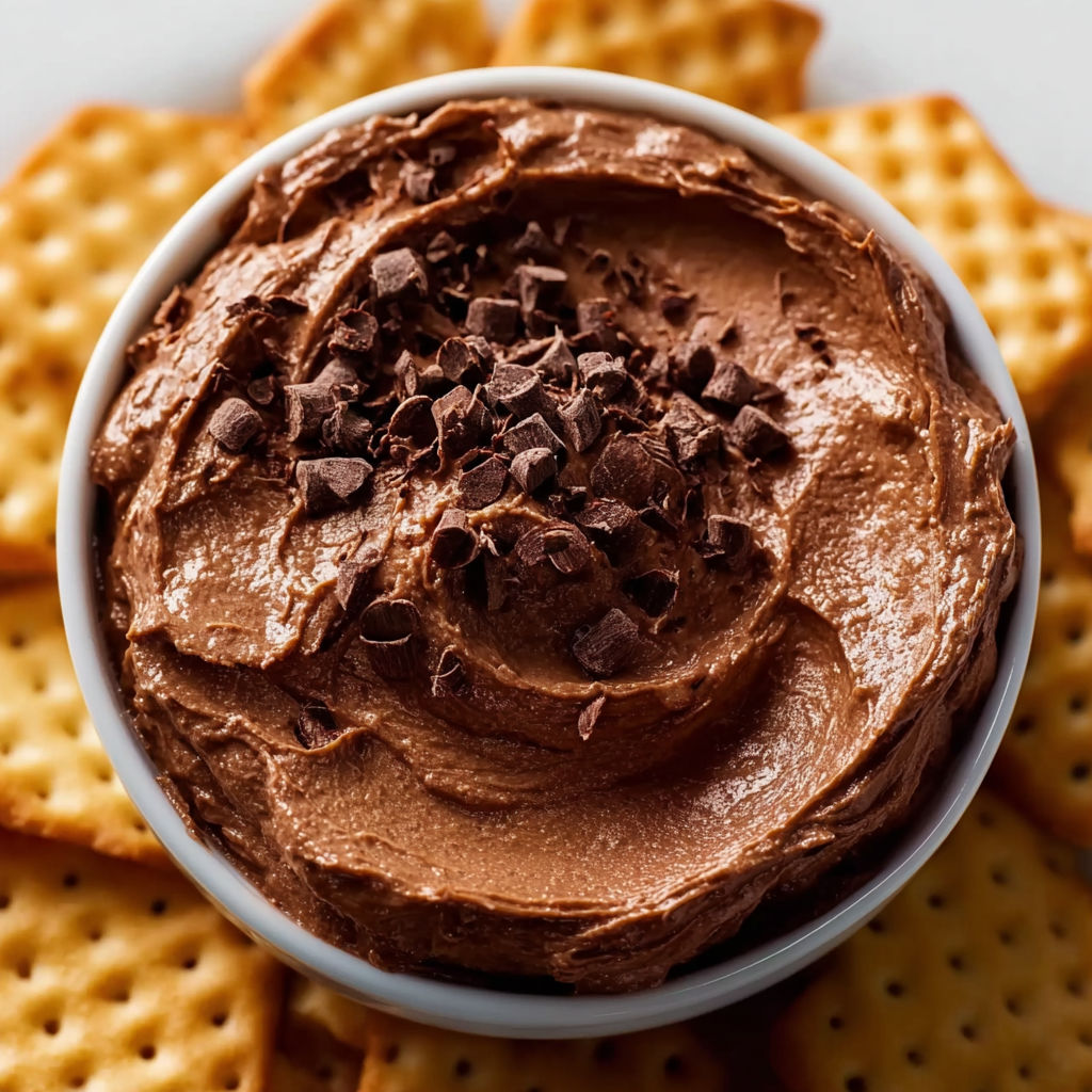 A bowl of chocolate fudge with chocolate chips on top.