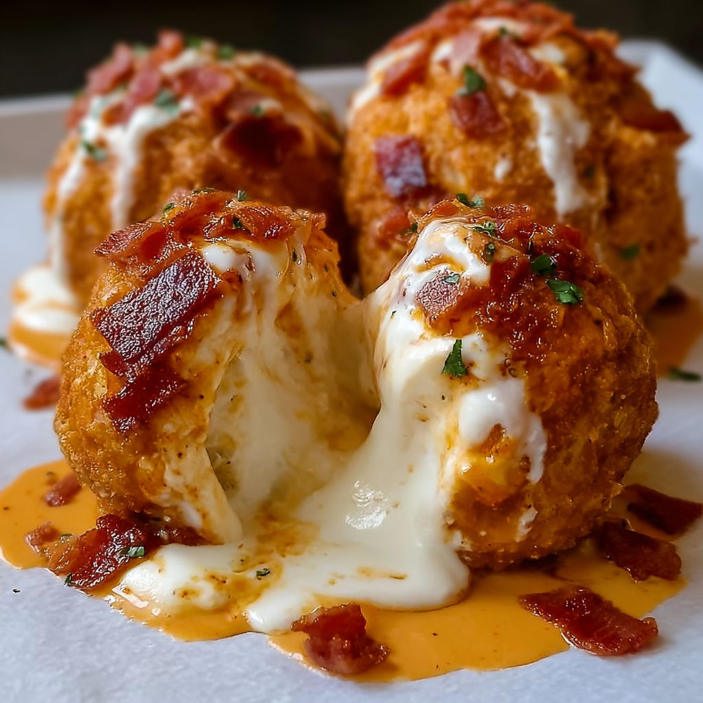 A close up of Buffalo Chicken Bacon Loaded Mozzarella Bombs.